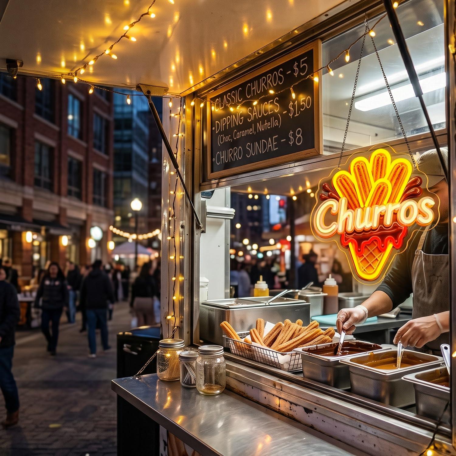 Letreiro Luminoso de Churros c - Food Snacks Gifts avaliação e preço